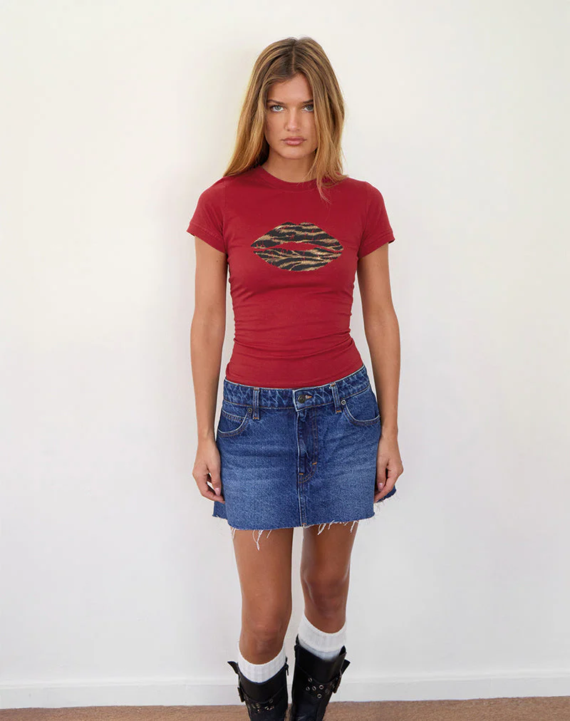 Sutin Tee in Adrenaline Red with Leopard Lip Print - Image 2