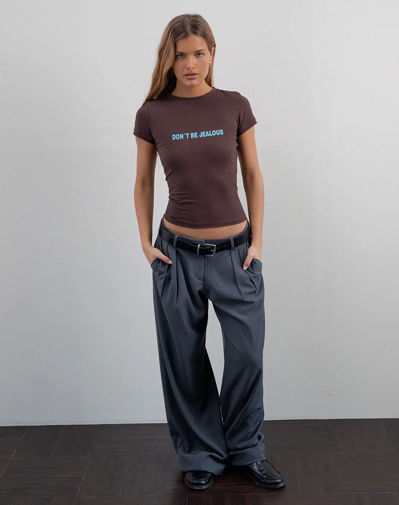 Sutin Baby Tee in Deep Mahogany with Don't Be Jealous Slogan - Image 3