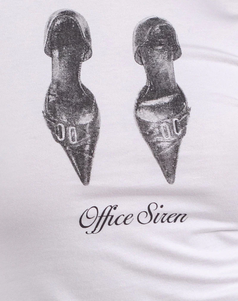 Sutin Tee in White with Office Siren Print - Image 6