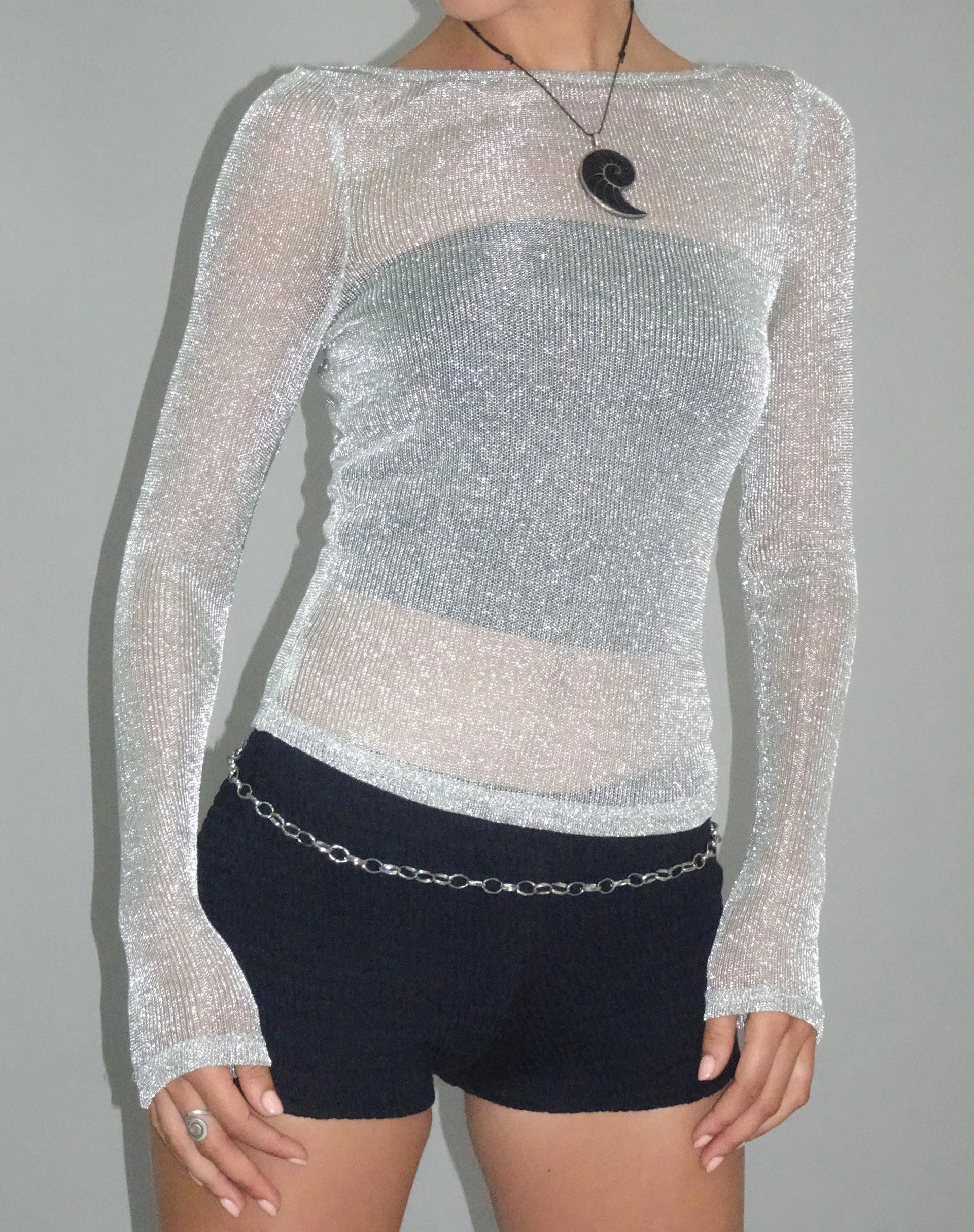 Suzette Long Sleeve Top in Silver Chain - Image 2