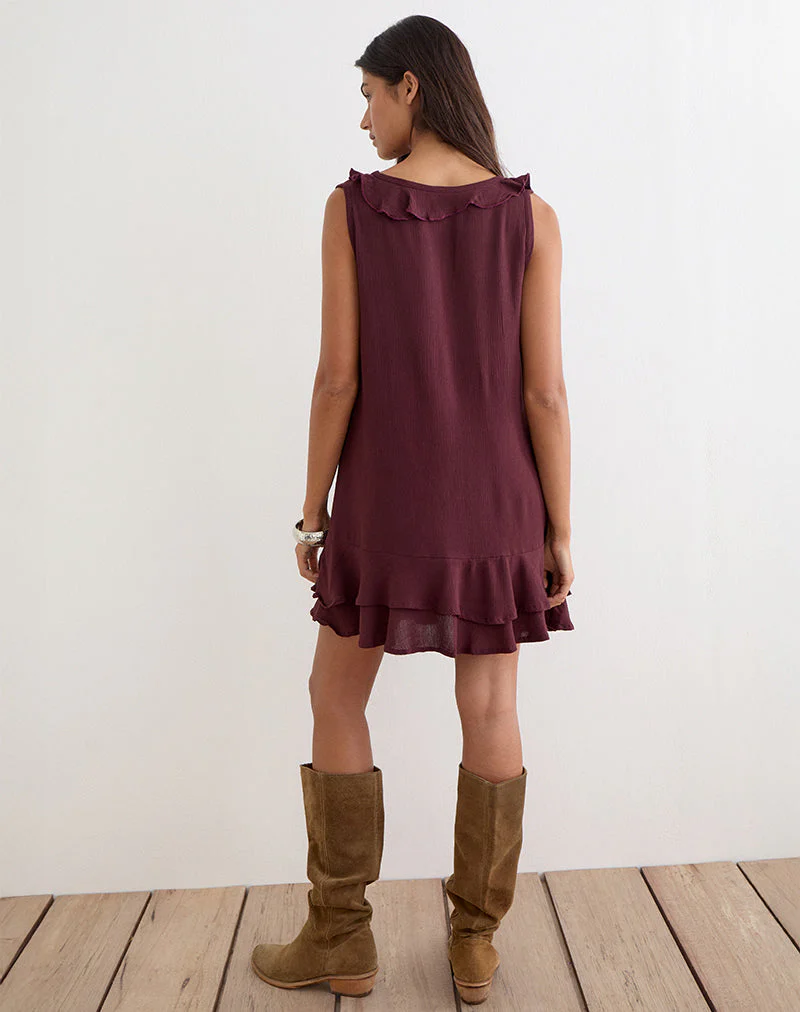 Swade Plunge Mini Dress in Crinkle Plum - Image 3