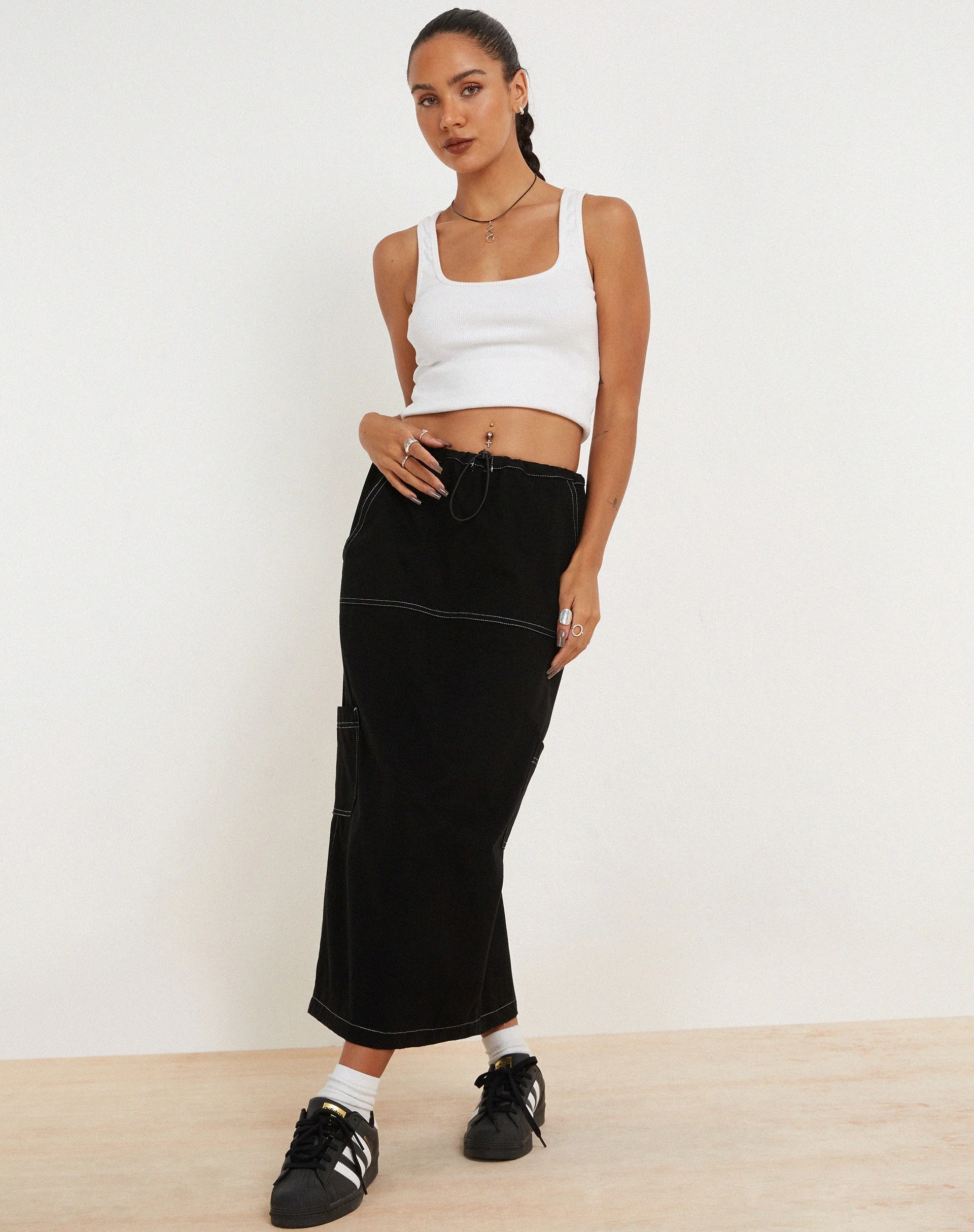 Swari Midi Cargo Skirt in Black - Image 4
