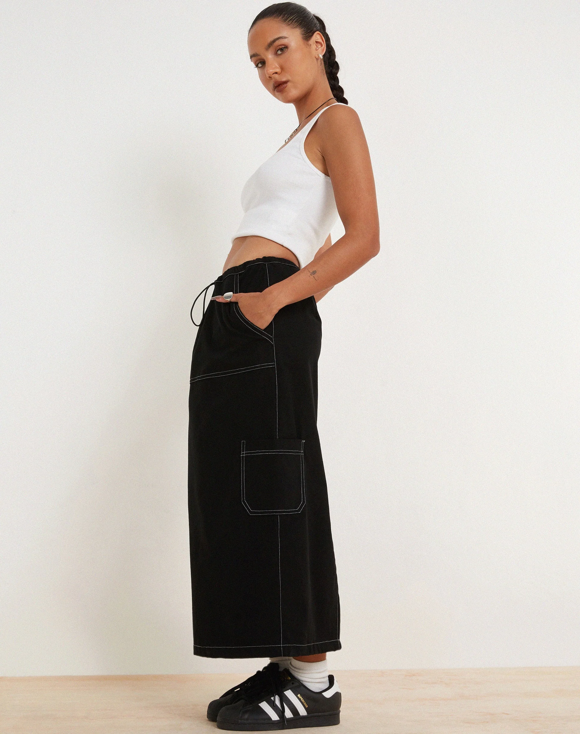 Swari Midi Cargo Skirt in Black - Image 5