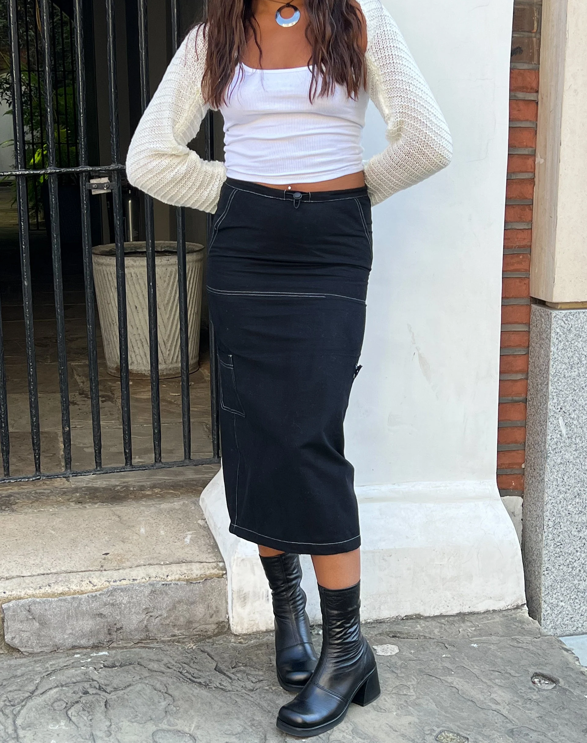Swari Midi Cargo Skirt in Black - Image 6