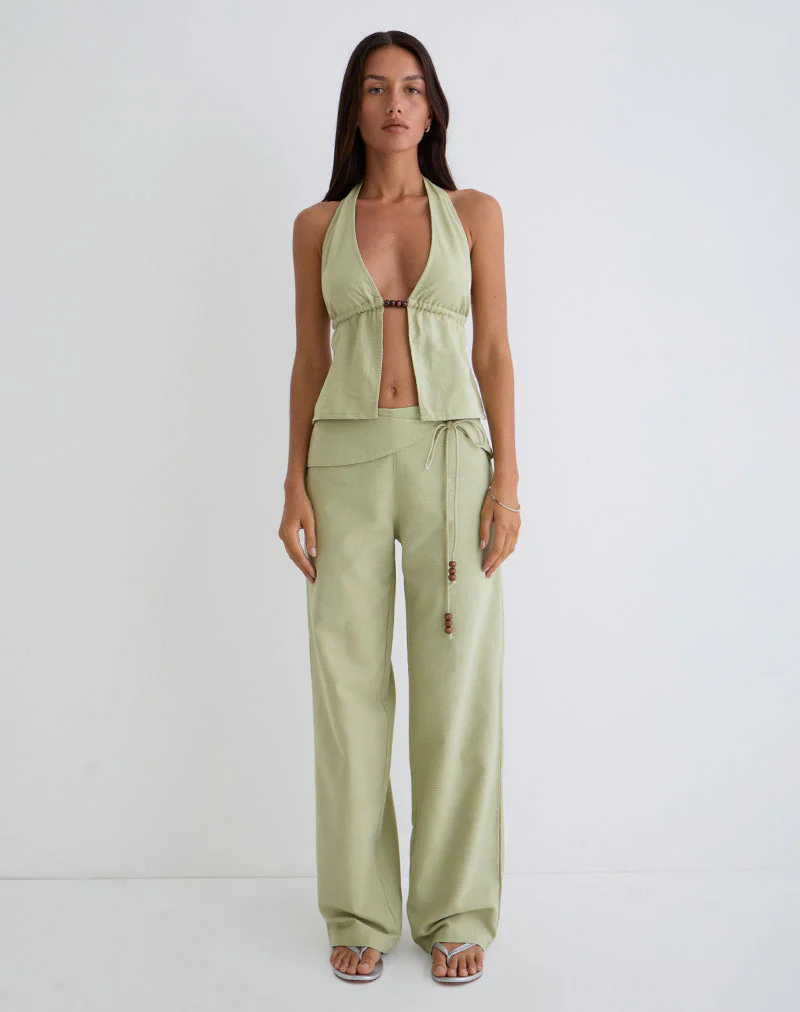 Syrma Backless Halter Top in Linen Sage Green - Image 3