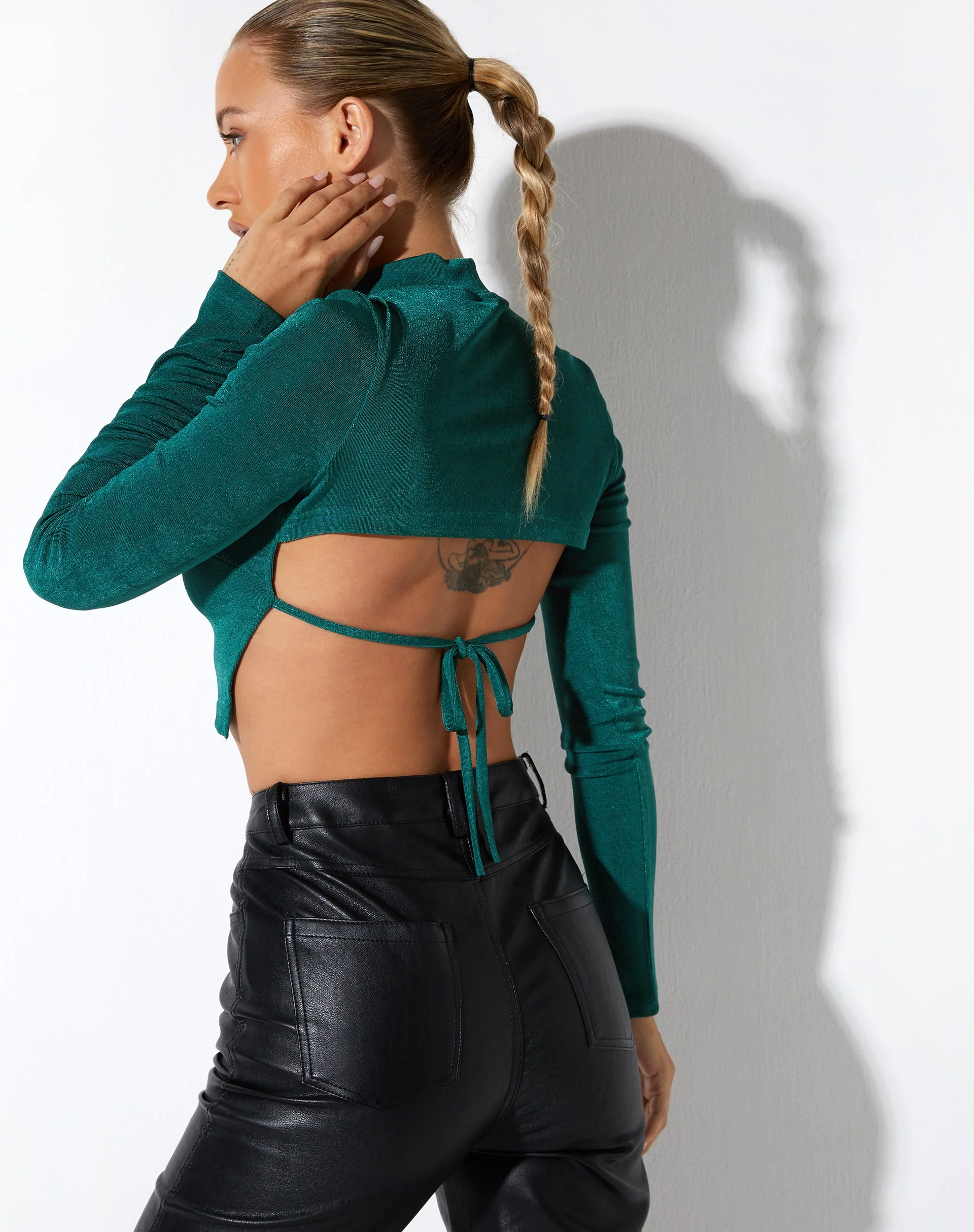 Tadita Crop Top in Crepe Forest Green - Image 2