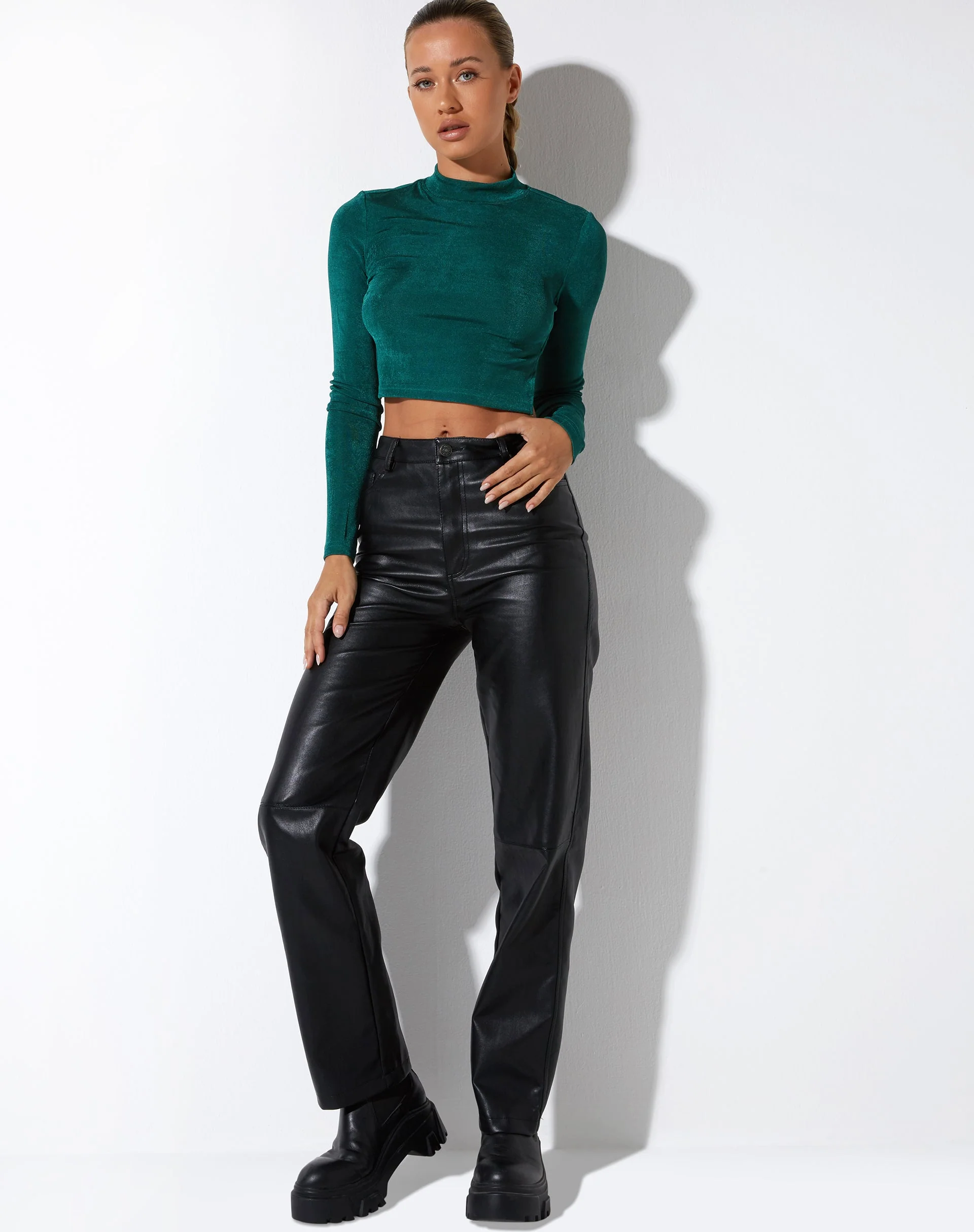 Tadita Crop Top in Crepe Forest Green - Image 3