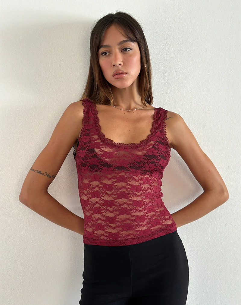 Tahoa Top in Orchid Lace Burgundy - Image 4
