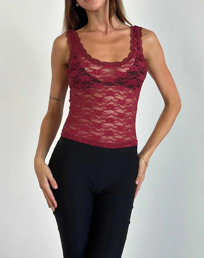 Tahoa Top in Orchid Lace Burgundy - Image 5