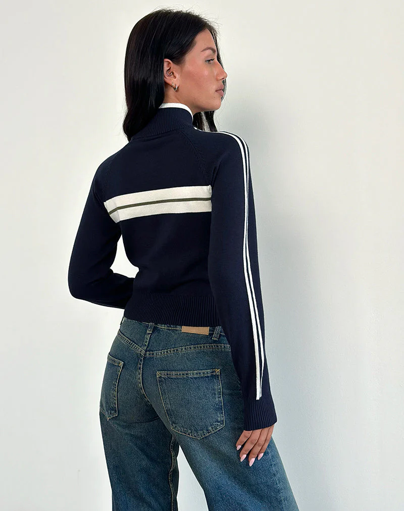 Takiya Zip Through Jacket in Deep Navy with 92 Design - Image 3