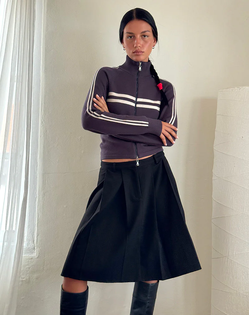 Talisa Sporty Zip Through Jacket In Charcoal with Light Grey Stripes - Image 2