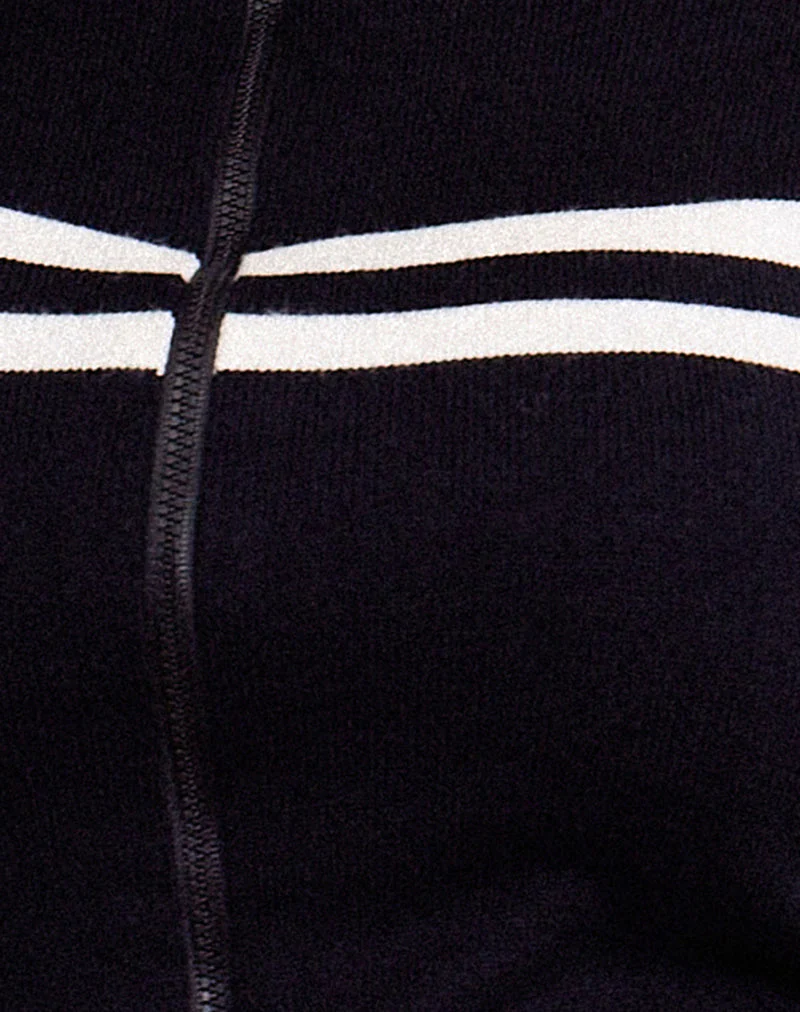 Talisa Zip Through Jacket in Black with White Stripe - Image 6
