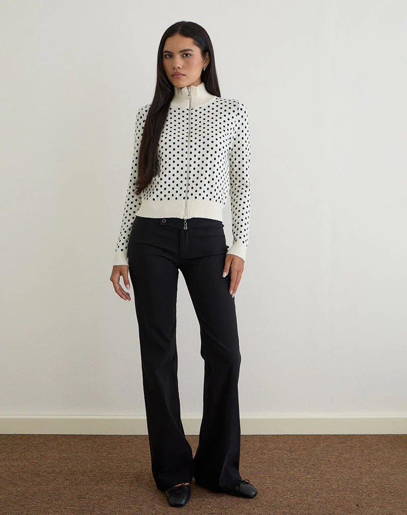Talisa Zip Through Knit Jacket in Tiny Polka Ivory - Image 2