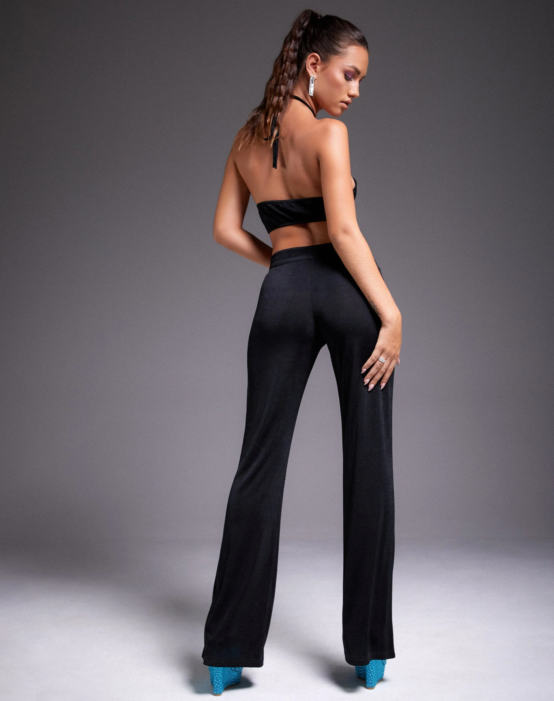 Tarava Trouser in Crepe Black Hotfix Diamante - Image 7