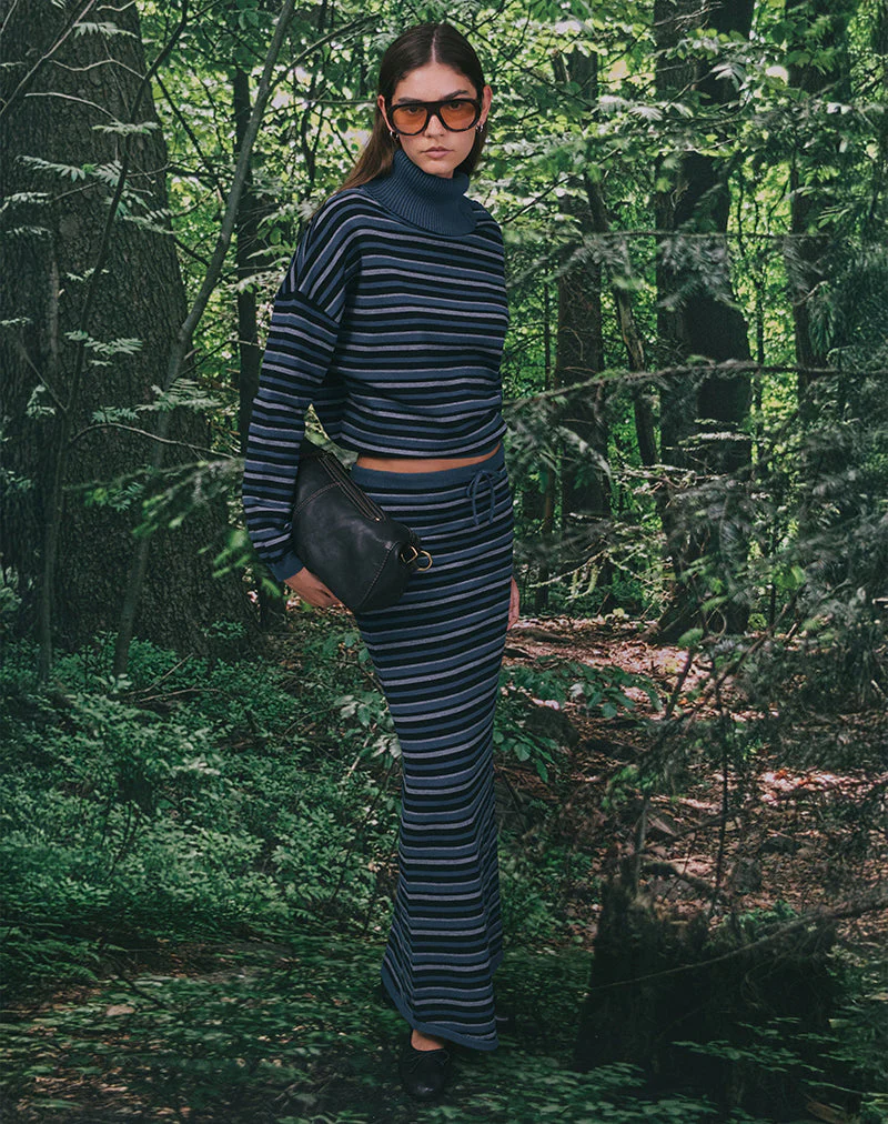 Tarmina Maxi Skirt in Knit Stripe Blue and Grey - Image 4