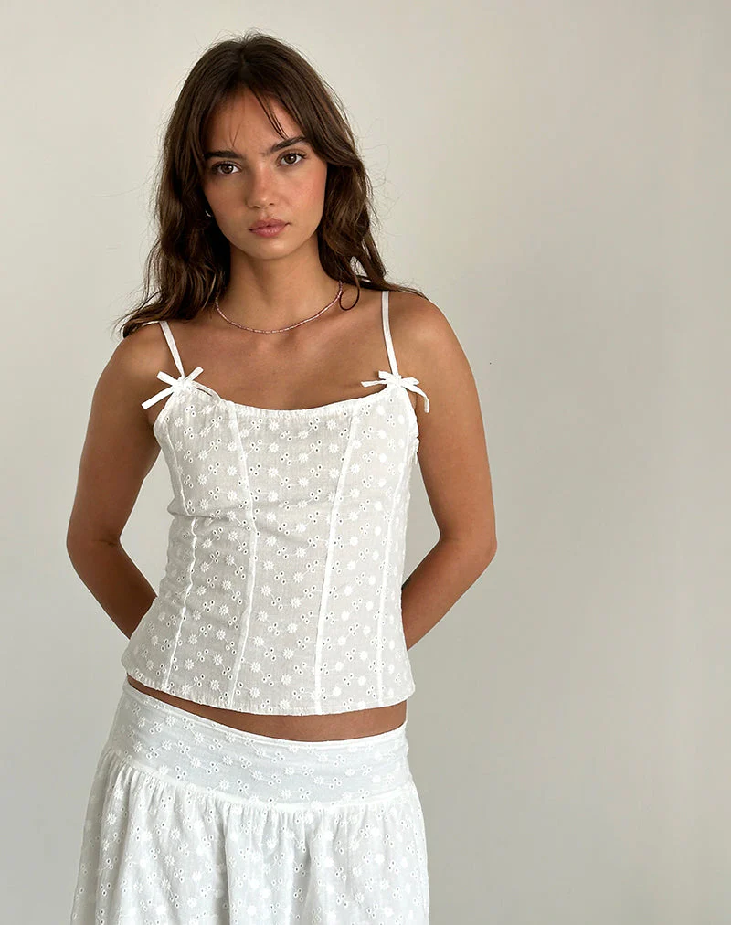 Tasma Corset Top in Woven Broderie White - Image 3