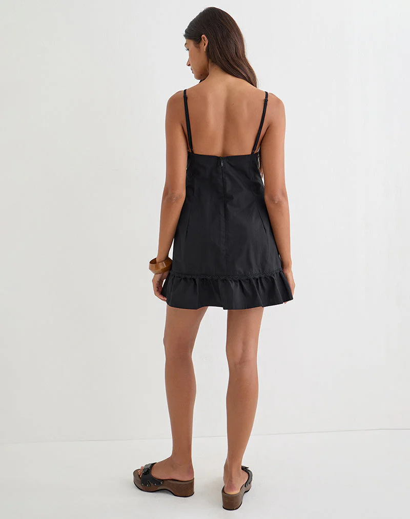 Tavita Mini Dress in Poplin Black - Image 3