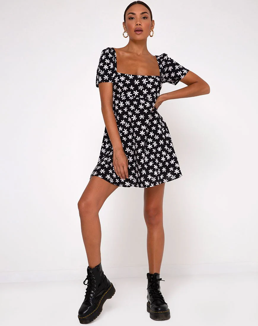 Thalia Babydoll Dress in 90's Daisy Black and White - Image 3