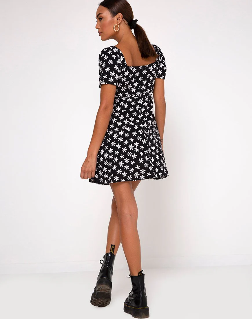 Thalia Babydoll Dress in 90's Daisy Black and White - Image 4
