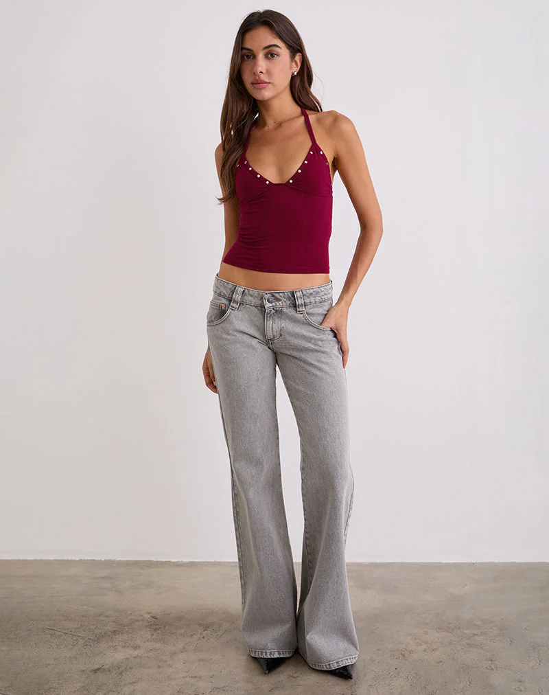 Thorin Studded Top in Rayon Burgundy - Image 3