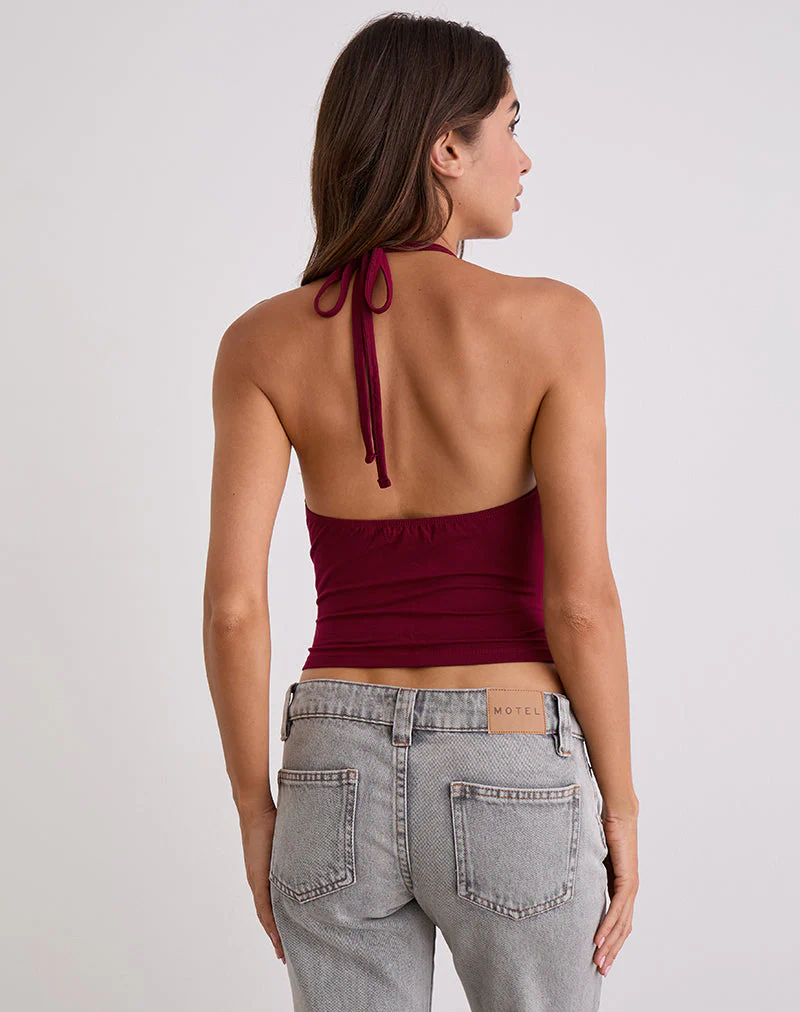 Thorin Studded Top in Rayon Burgundy - Image 4