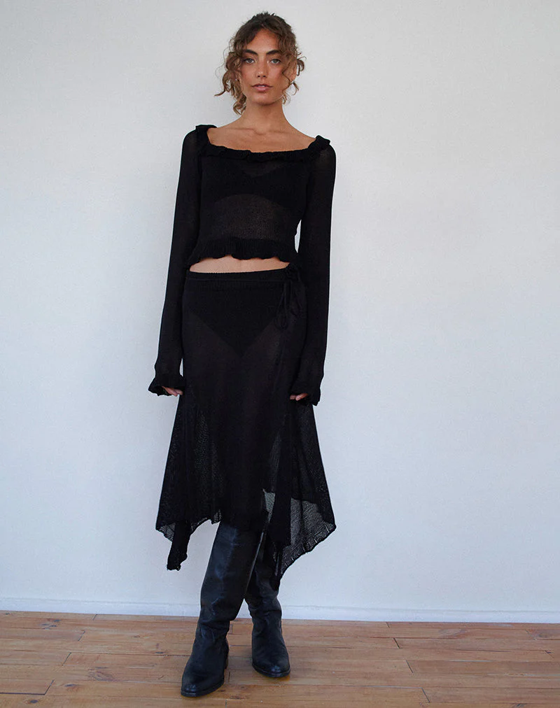 Tierra Fine Knit Midi Skirt in Black - Image 2