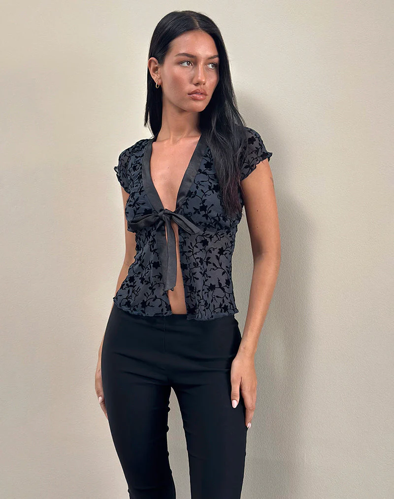 Tifu Tie Top in Navy Pretty Petal Flock - Image 5