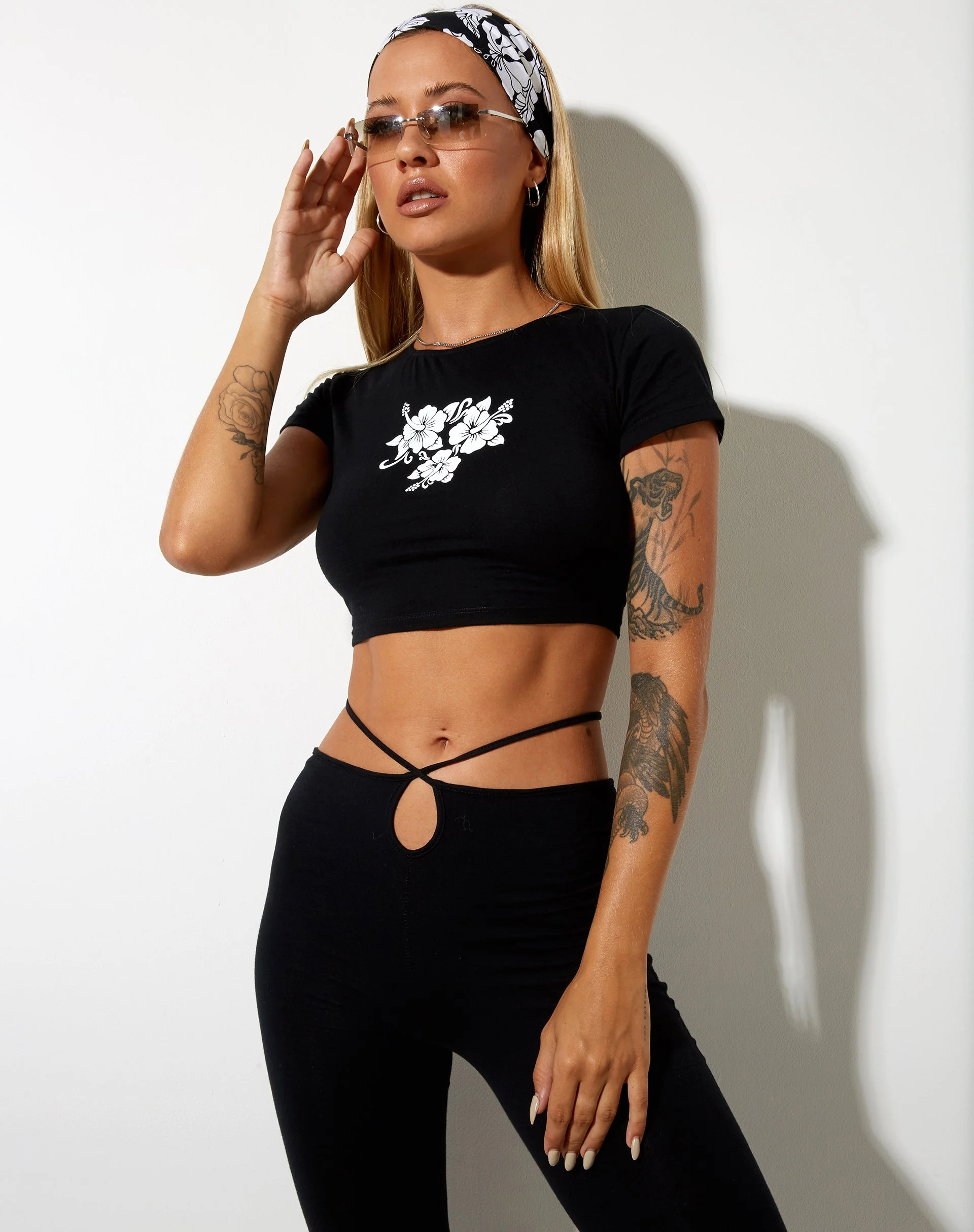 Tindy Crop Top in Black Hibiscus - Image 5