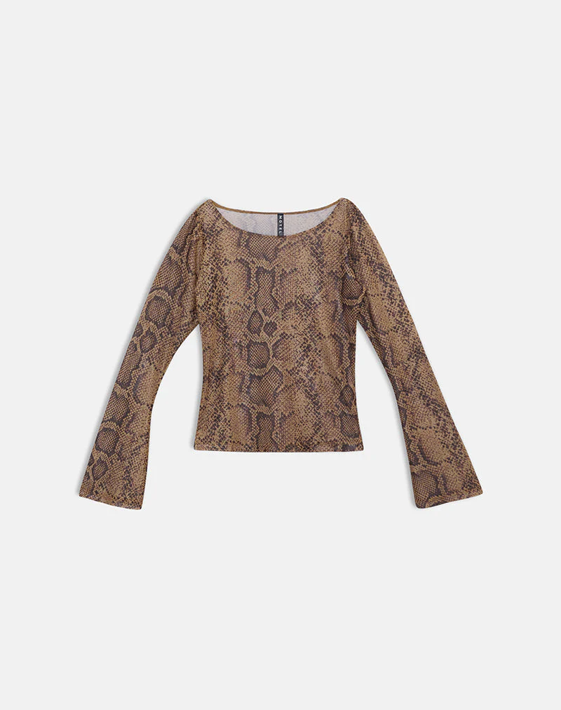 Tineko Long Sleeve Top in Snake Skin Brown - Image 6