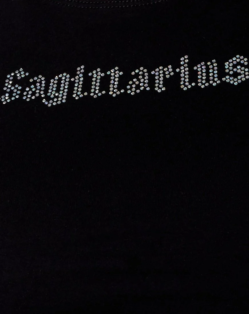 Tiney Crop Tee in Black 'Sagittarius' Diamante - Image 5