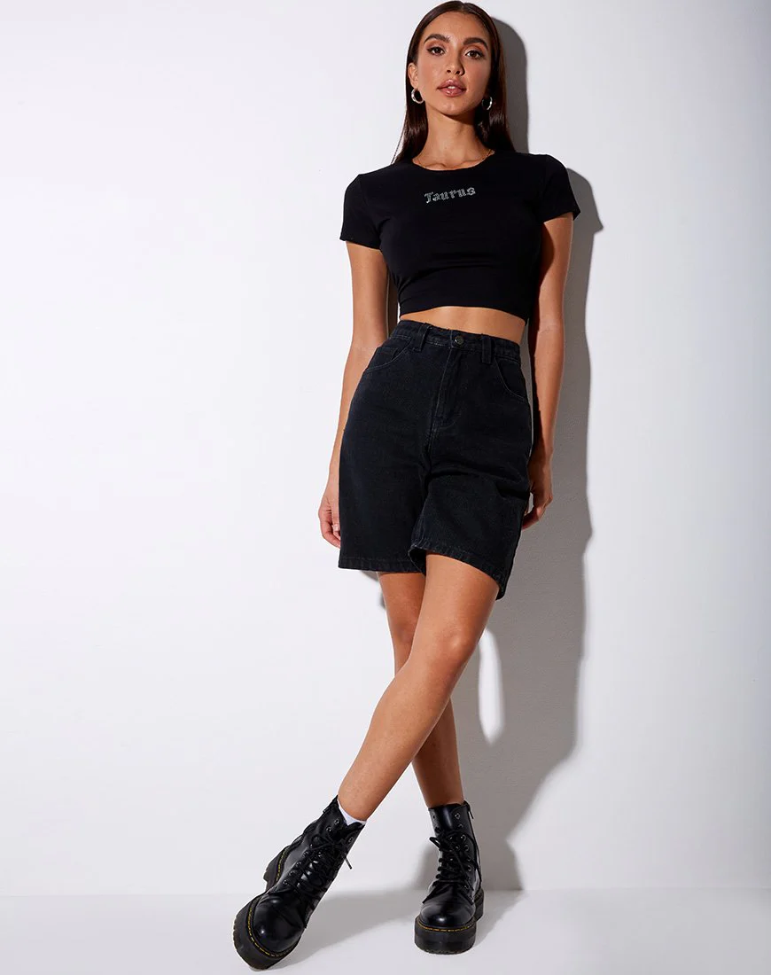 Tiney  Crop Tee in Black 'Taurus' Diamante - Image 2