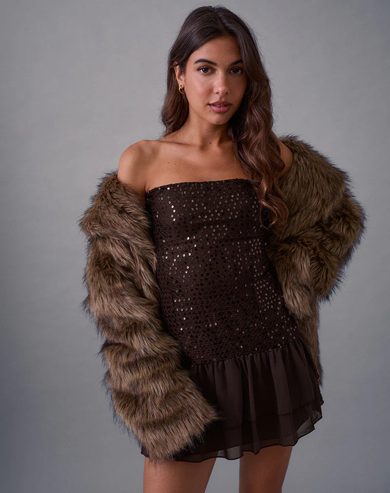 Tinosa Corset Dress in Ruffle Sequin Brown - Image 4