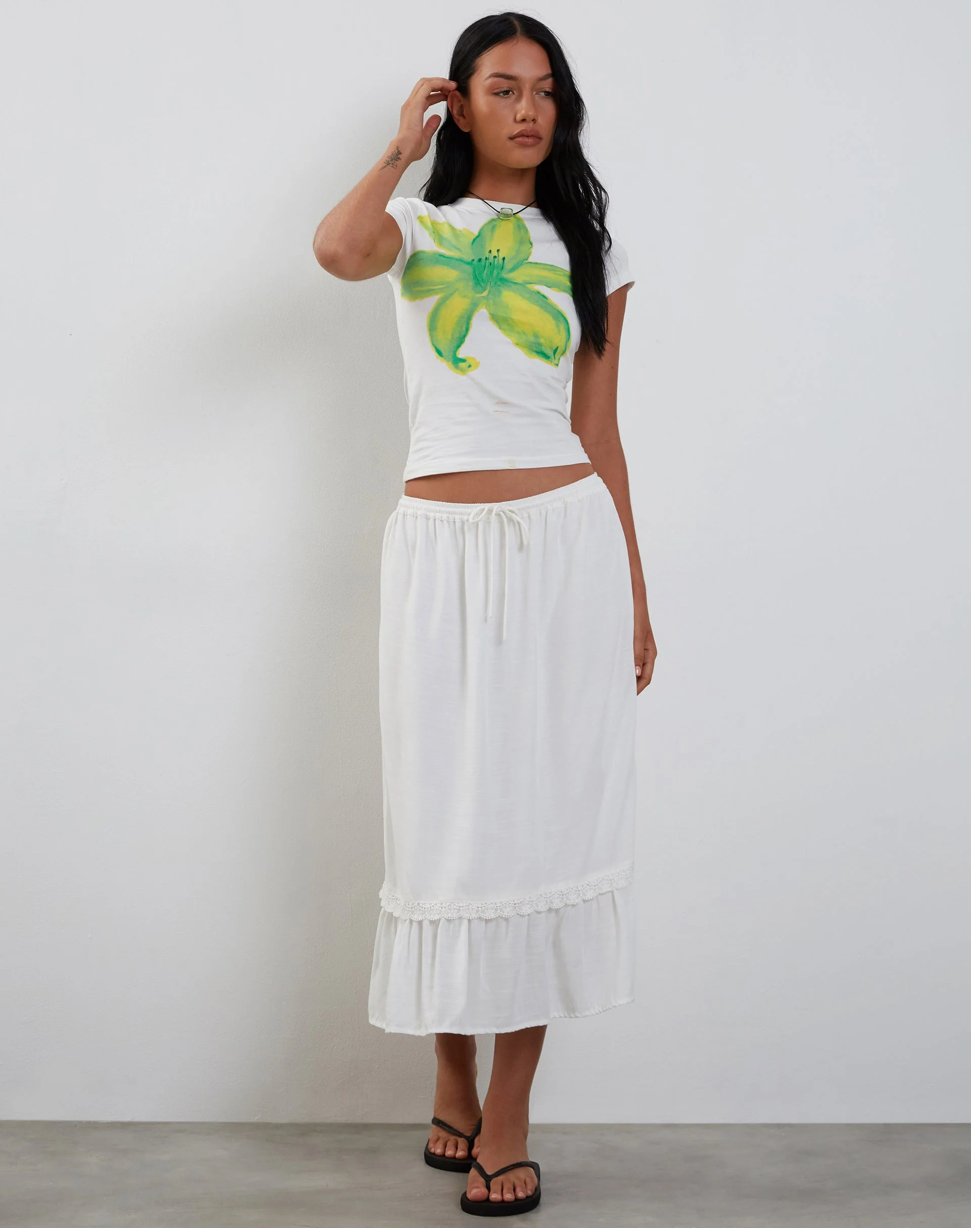 Tiona Printed Tee in Summer Flower Lime - Image 6