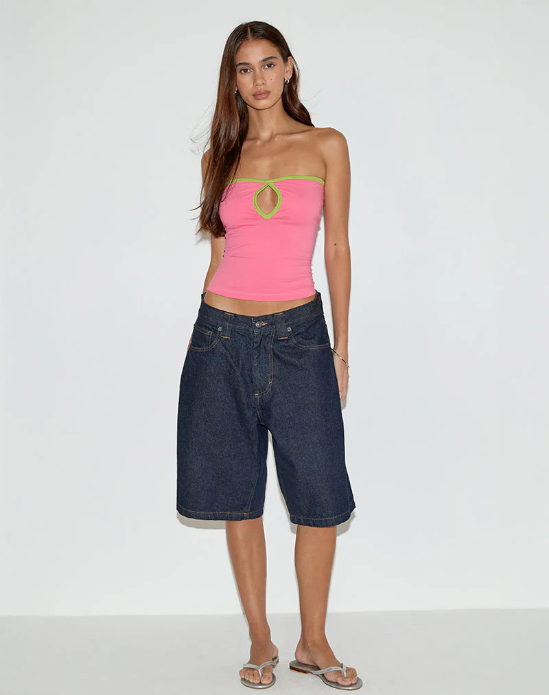 Tiria Cutout Bandeau Top in Bubble Gum with Leaf Green Binding - Image 3
