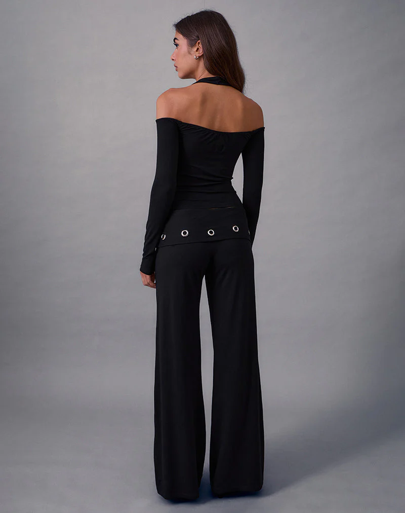Travis Foldover Trouser in Black with Eyelets - Image 4
