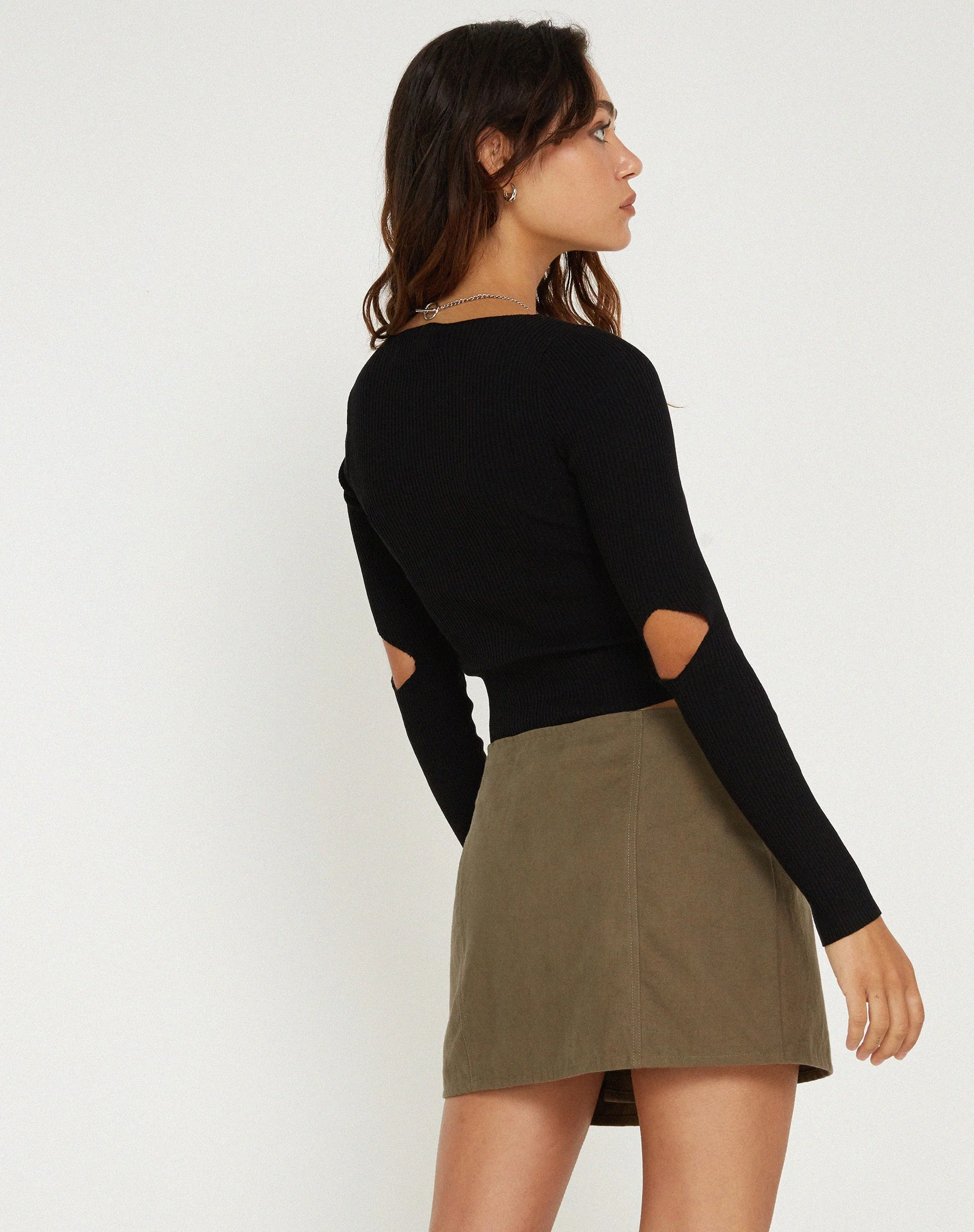 Trin Low Waisted Mini Skirt in Military Khaki - Image 3