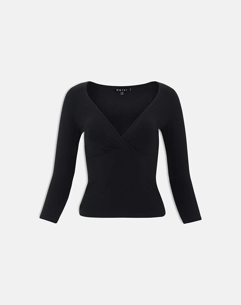 Trudis Wrap Top in Jersey Black - Image 6