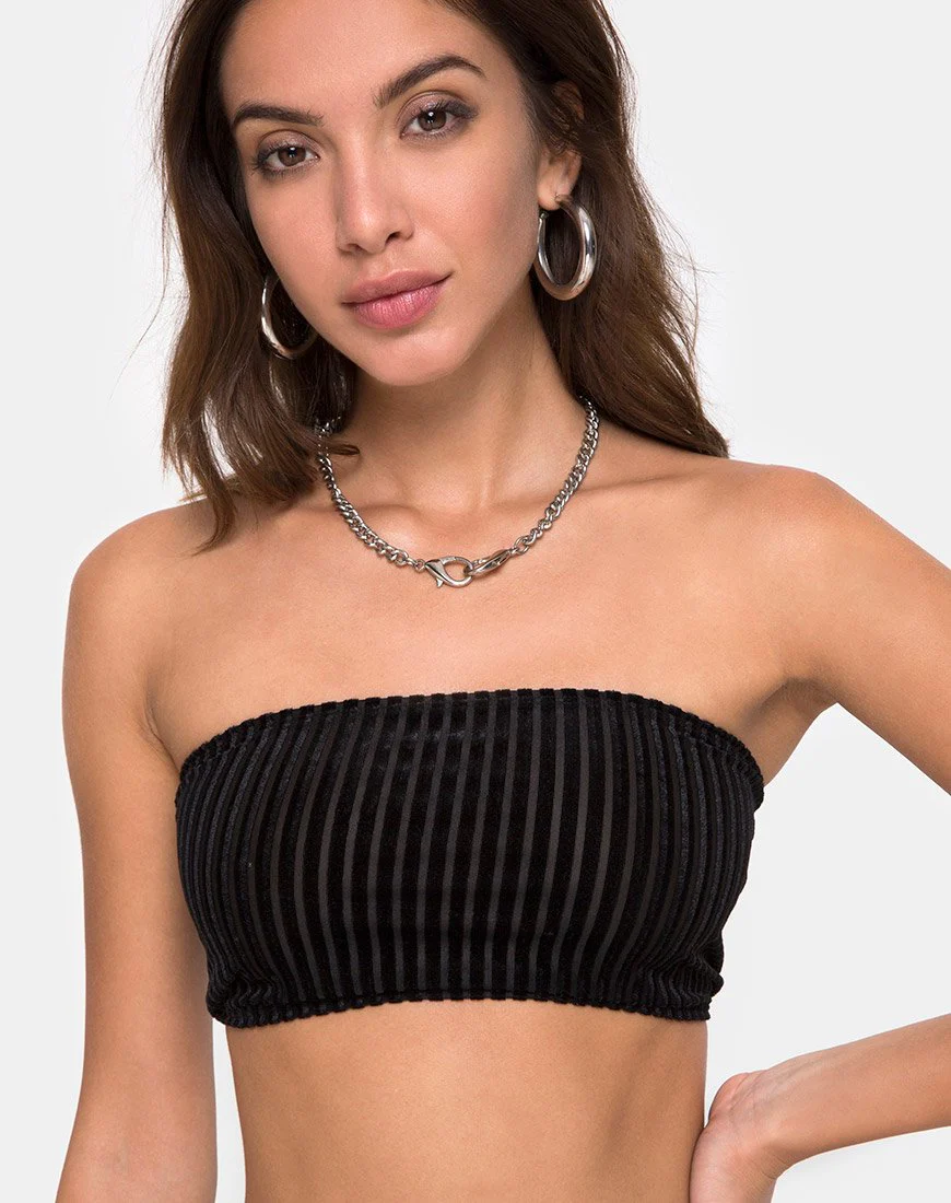 Tube Top in Velvet Sheer Stripe Black X Princess Polly