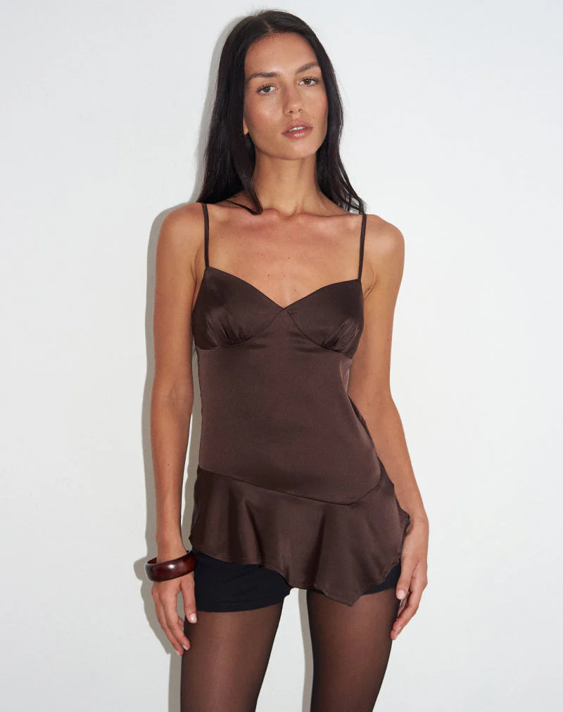 Turuti Cami Top in Satin Dark Brown - Image 3