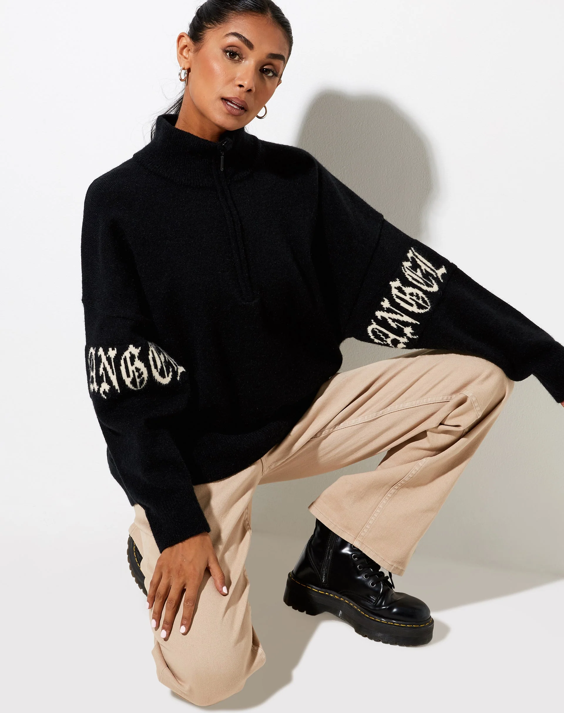 Tusca Sweatshirt in Black with Angel on Sleeve - Image 3