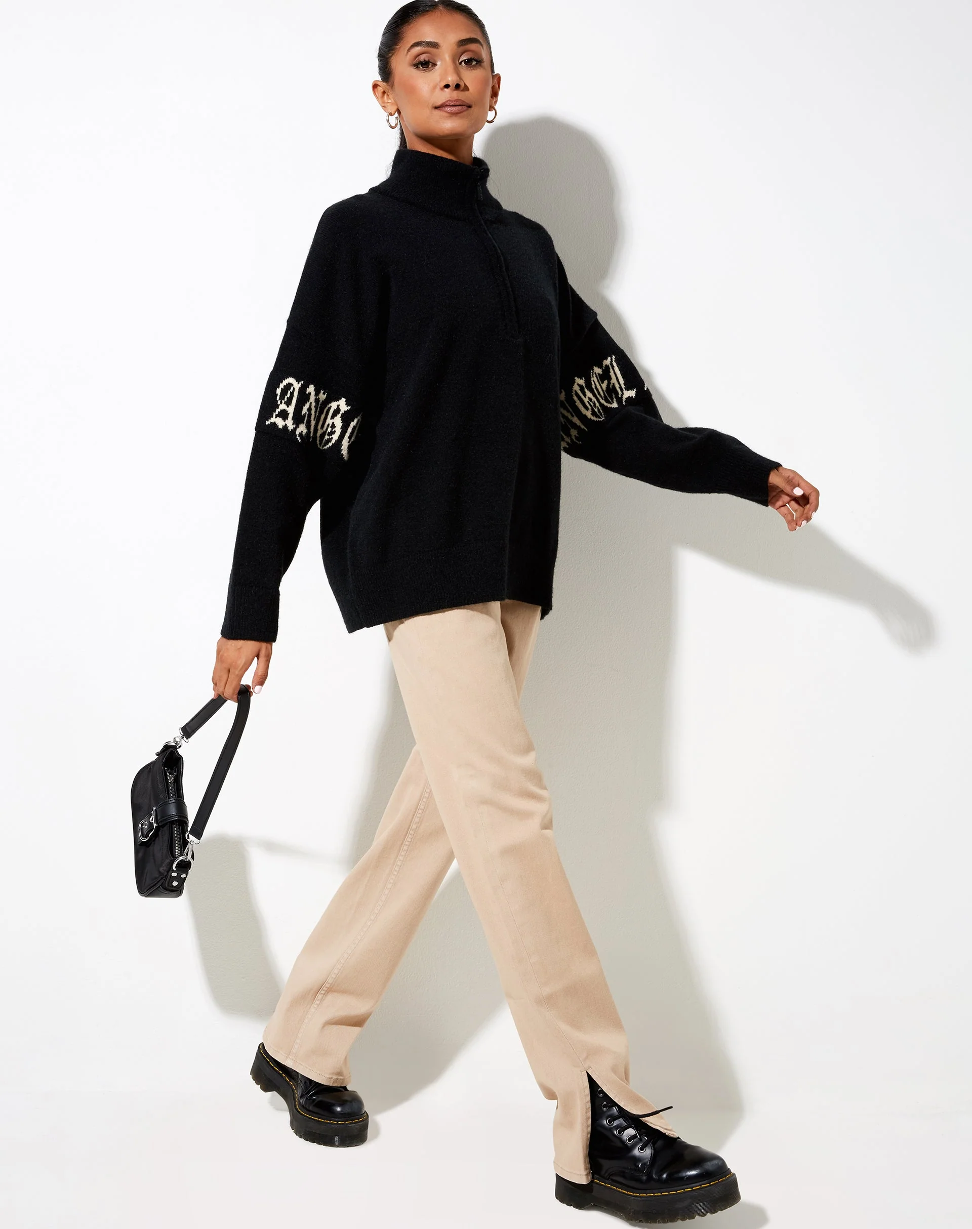 Tusca Sweatshirt in Black with Angel on Sleeve - Image 4