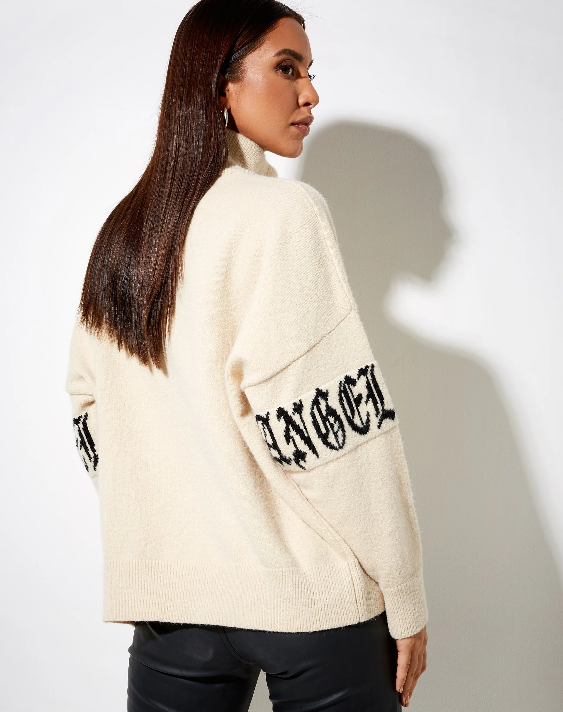 Tusca Sweatshirt in Stone with Angel on Sleeve - Image 4