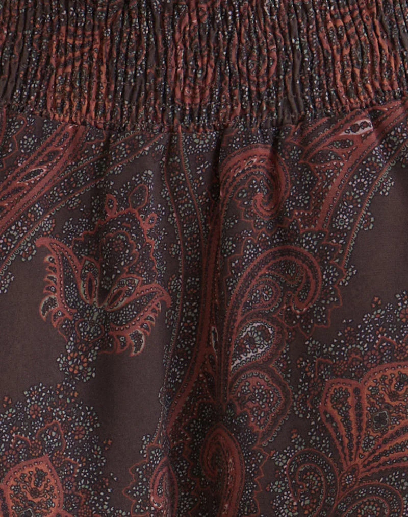 Tylan Mini Skirt in Chiffon Royal Paisley Burgundy - Image 5
