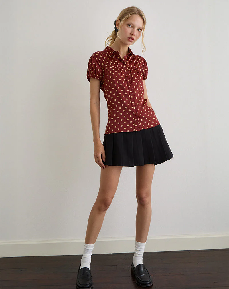 Ulsan Fitted Shirt in Burnt Red with Polka Print - Image 5