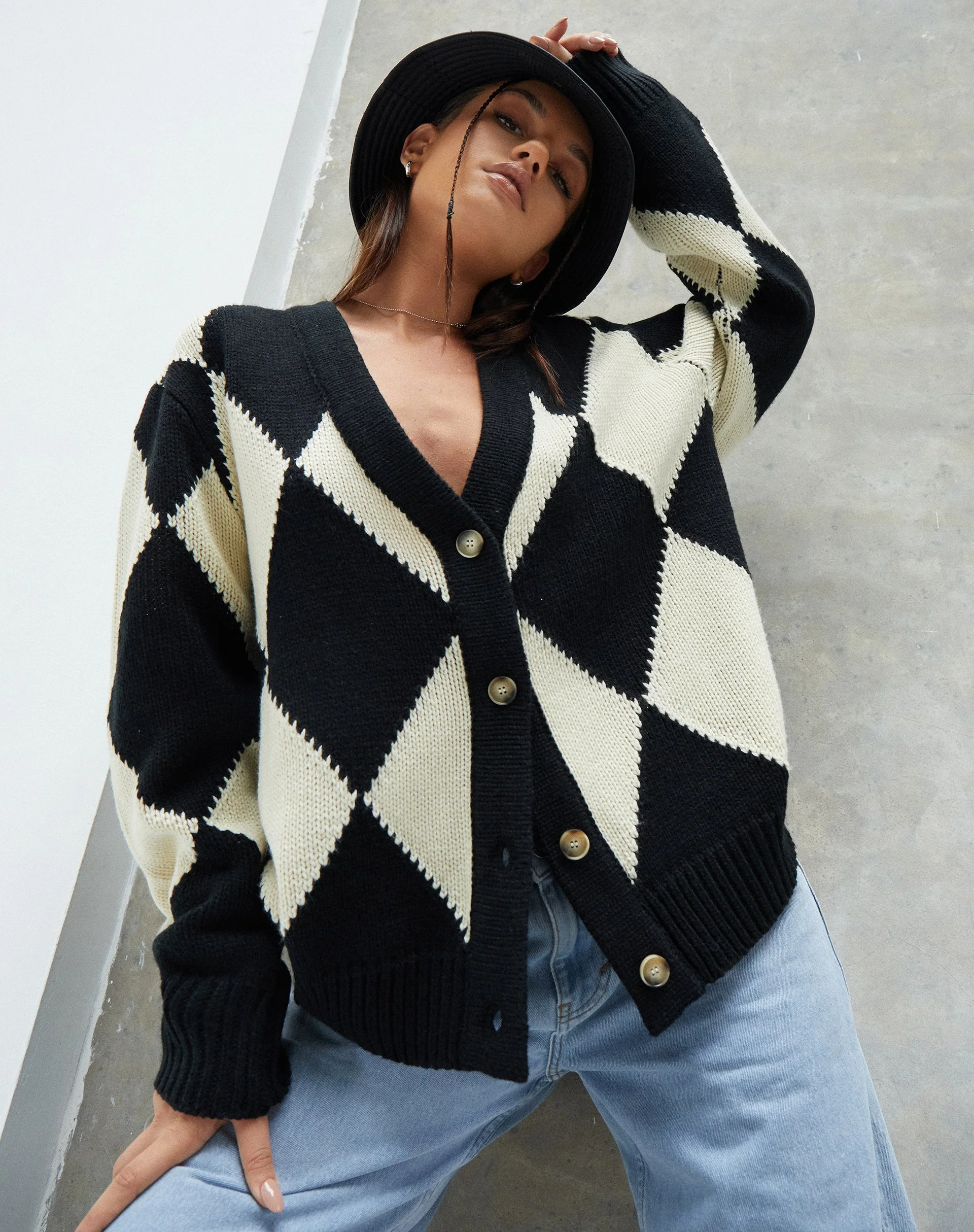 Uriela Cardigan in Harlequin Black and Off White - Image 2
