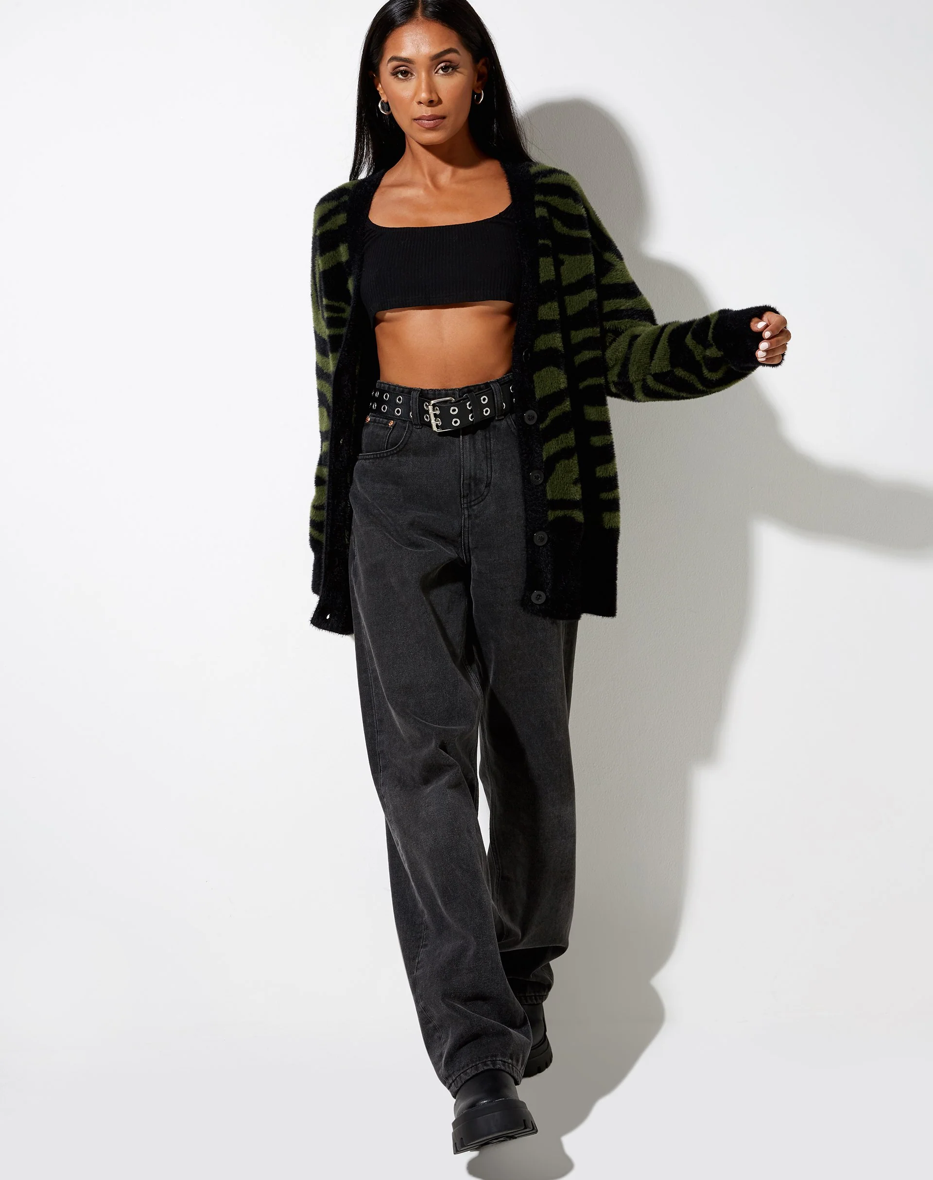 Uriela Cardi in Knit Zebra Olive and Black - Image 2