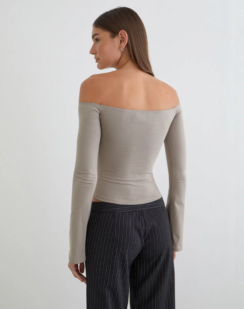 Ursuly Long Sleeve Bardot Top in Moon Rock - Image 3