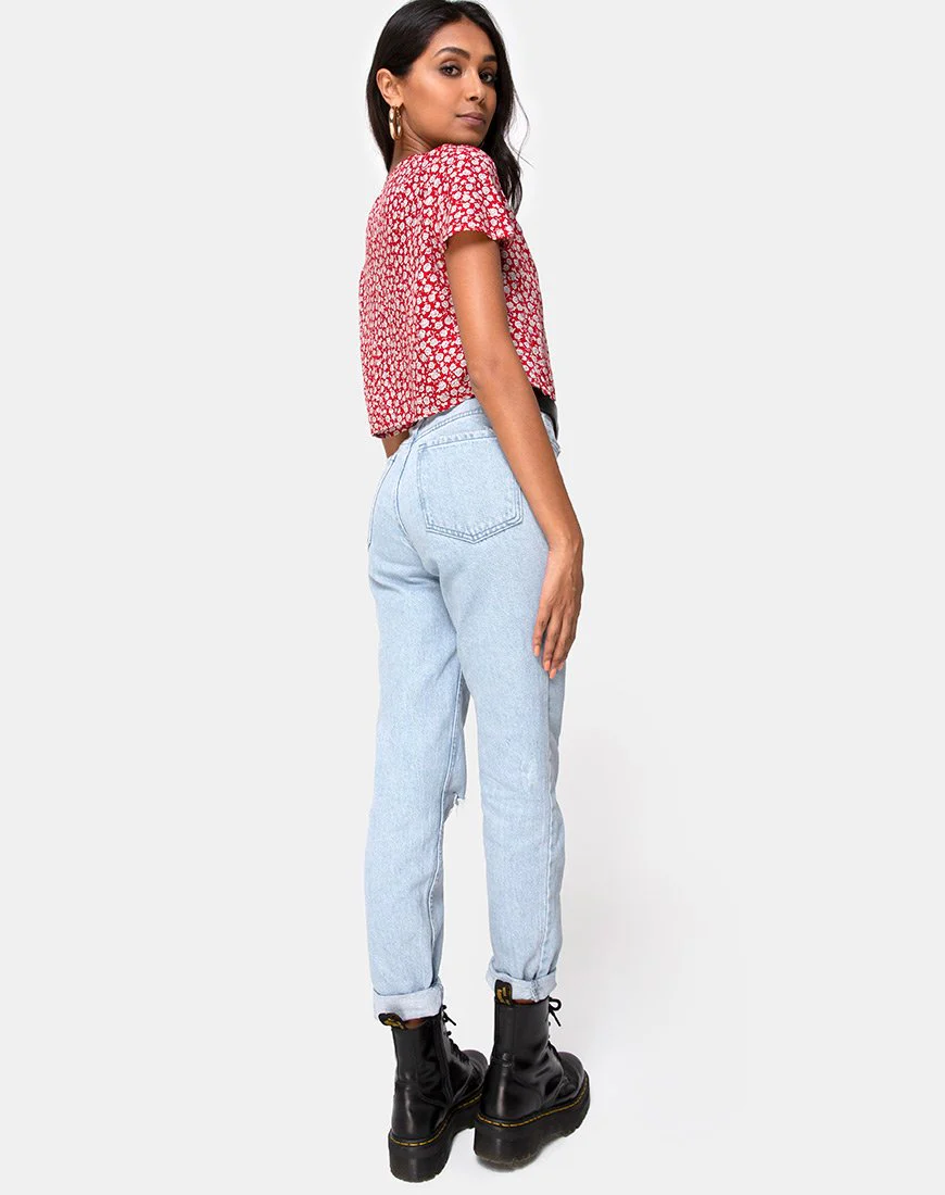 Vaco Blouse in Ditsy Red Rose and Silver - Image 4