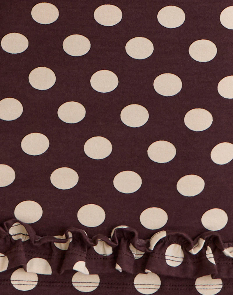Vadora Frill Hem Mini Dress in Brown with Big Polka Cream - Image 6