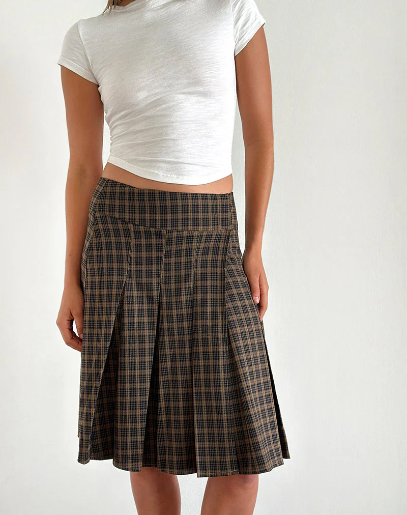 Vanka Midi Skirt in Dark Brown Check - Image 5